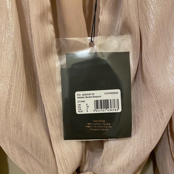 Peace + Love Nude Metallic Bardot Bodysuit Sz. 4 - Picture 8 of 11